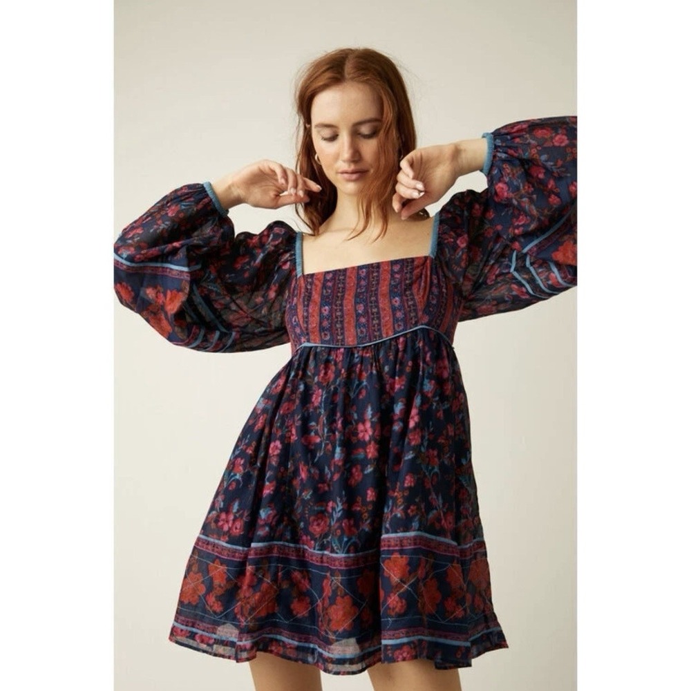 Free People Endless Afternoon Mini Dress XS Women's Floral Printed Cotton Summer